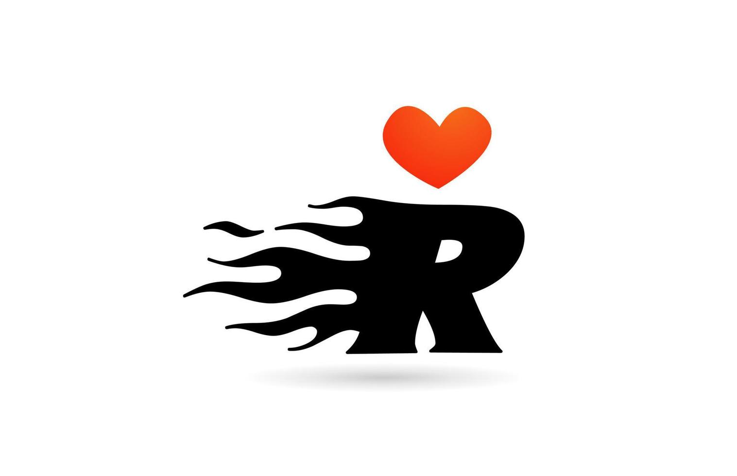 r ícone de design de logotipo de letra do alfabeto. modelo criativo para negócios com chamas de coração de amor vetor