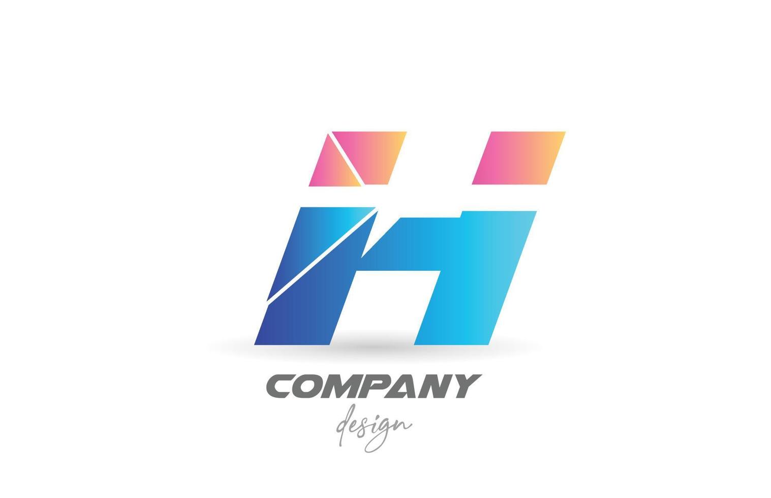 ícone colorido do logotipo da letra do alfabeto h com design fatiado e cores rosa azuis. modelo criativo para negócios e empresa vetor