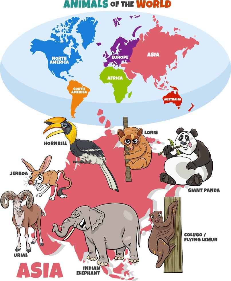 ilustração educacional com animais asiáticos de desenho animado vetor