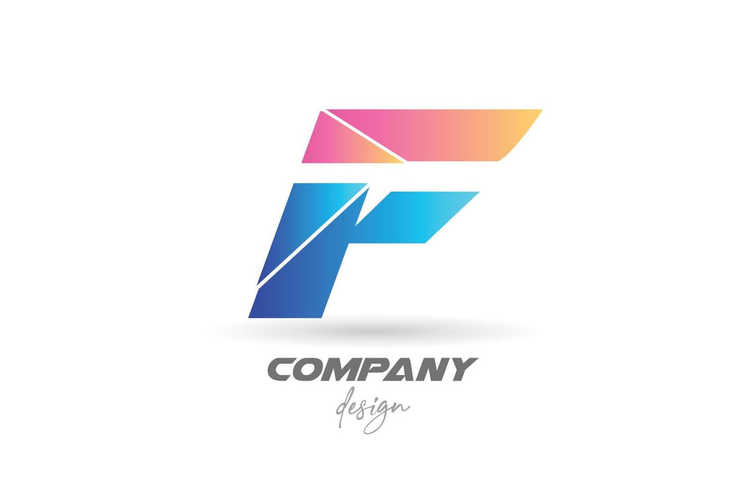 ícone colorido do logotipo da letra do alfabeto f com design fatiado e cores rosa azuis. modelo criativo para negócios e empresa vetor