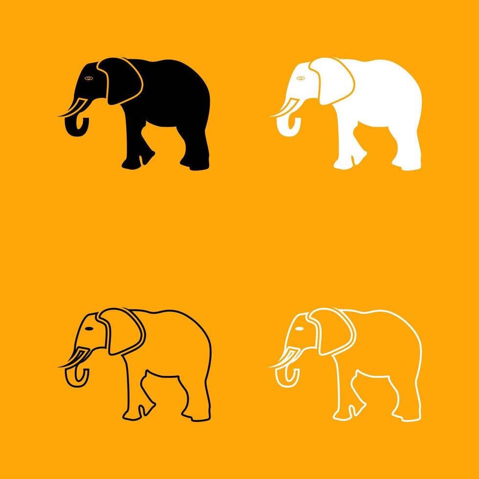 ícone de conjunto preto e branco de elefante. vetor