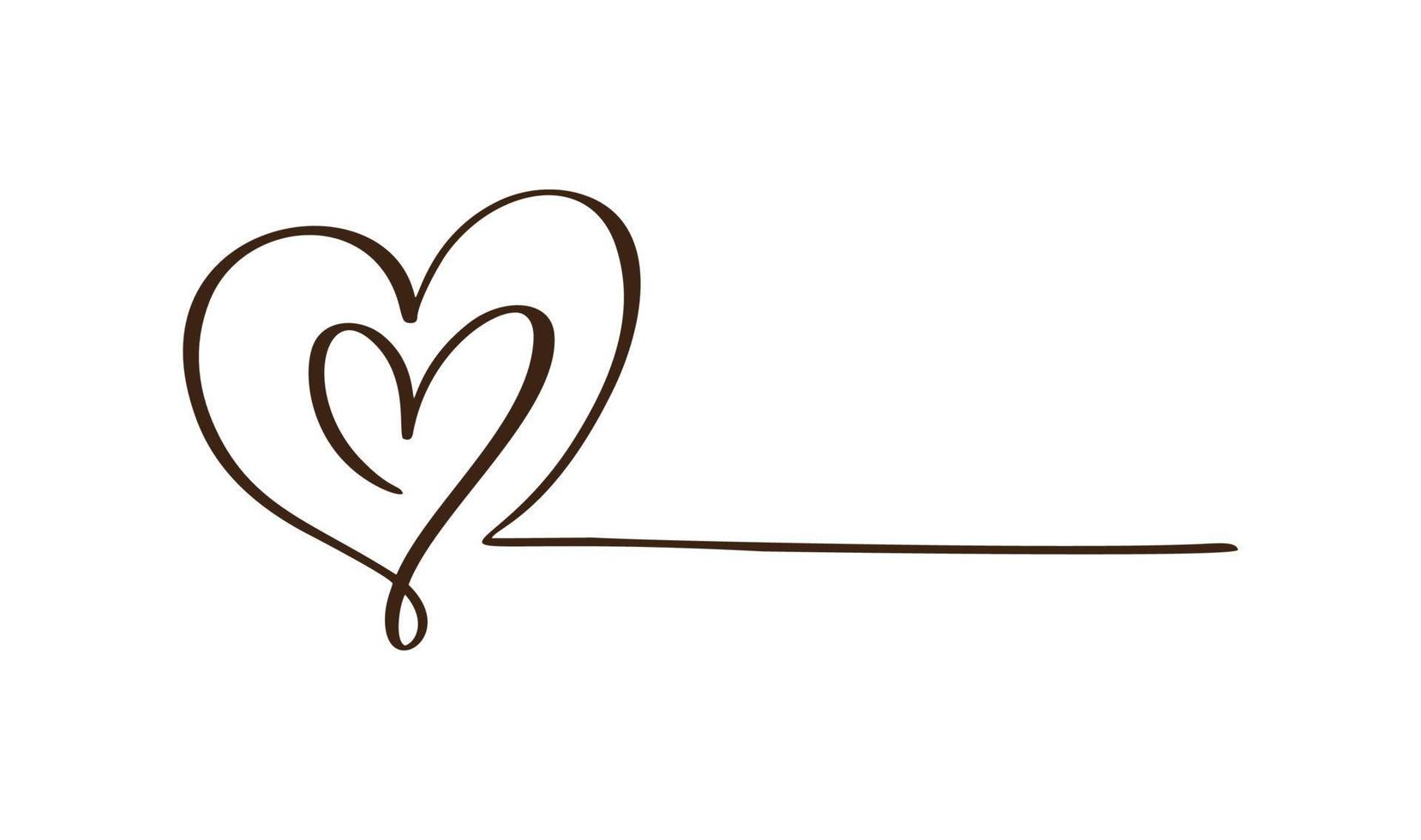 amo o ícone vector doodle dois corações e linha para texto. logotipo de dia dos namorados desenhado à mão. decoração para cartão de felicitações, casamento, etiqueta, sobreposição de fotos, impressão de camiseta, panfleto, design de pôster
