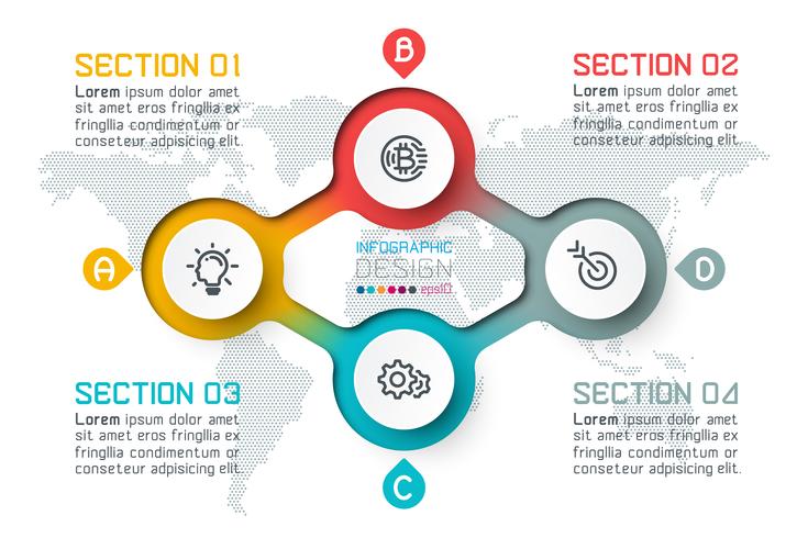 Quatro círculos com infográficos de ícone de negócios. vetor