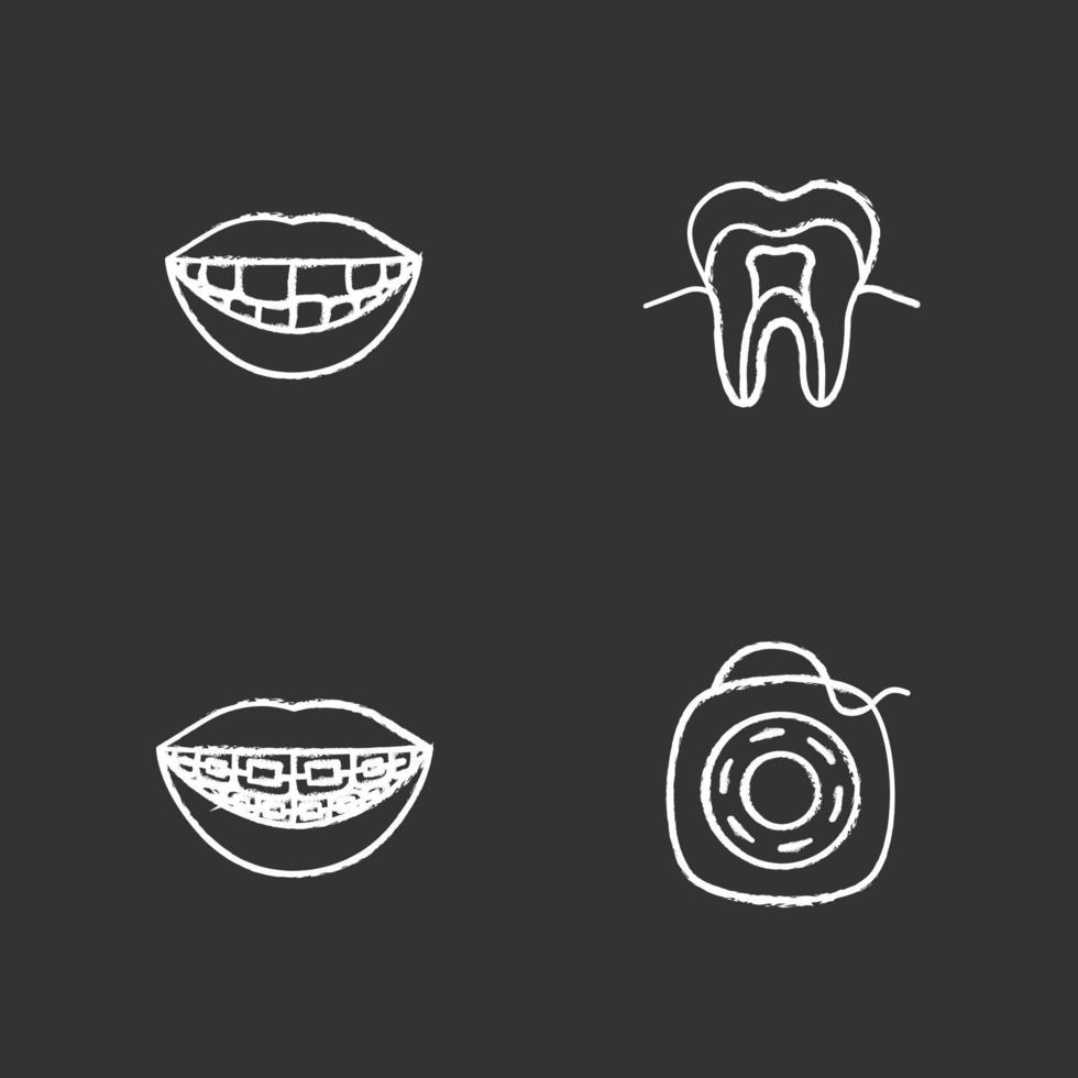 conjunto de ícones de giz odontológico vetor