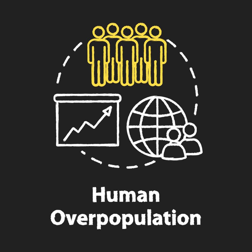 superpopulação humana giz ícone de conceito de cor rgb. aumento da taxa de natalidade. população internacional. pegada ecológica. ideia de sociedade. ilustração vetorial de quadro-negro isolado em fundo preto vetor
