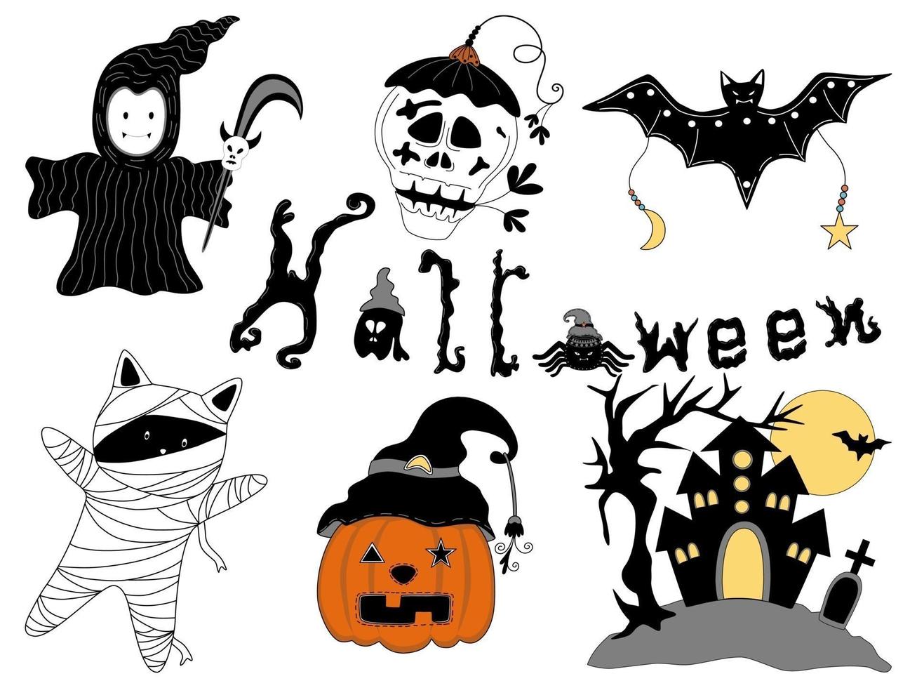 elementos para decorações de halloween vetor