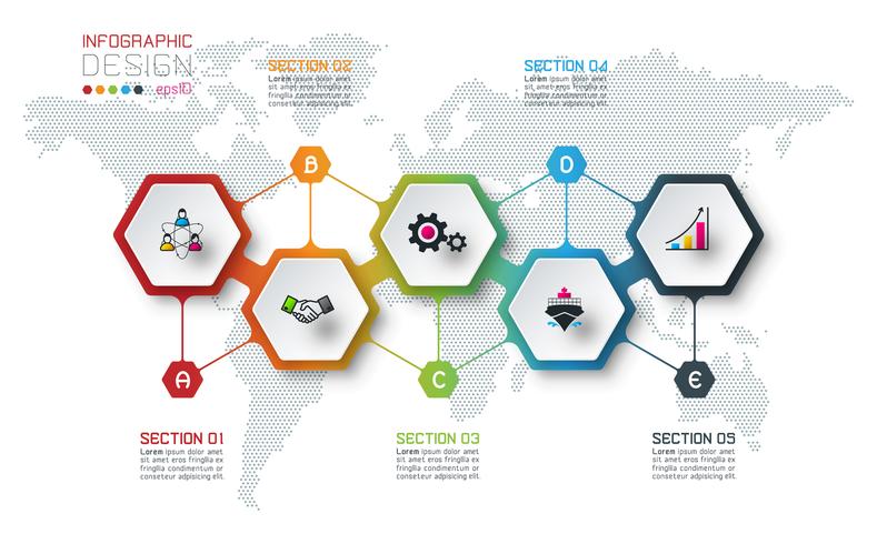 Inforgraphics do hexágono na arte gráfica de vetor. vetor