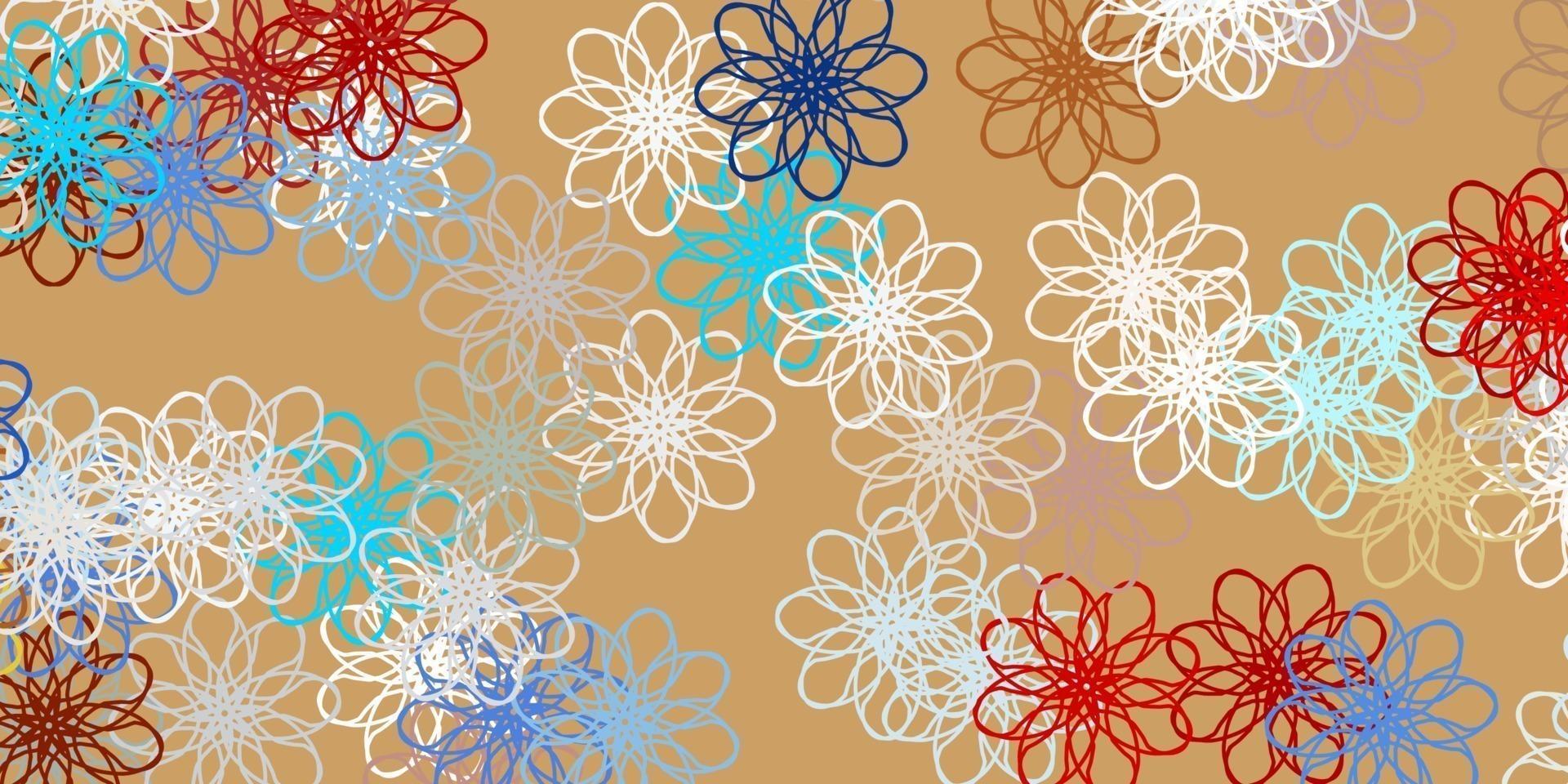 fundo de doodle de vetor azul e amarelo claro com flores.