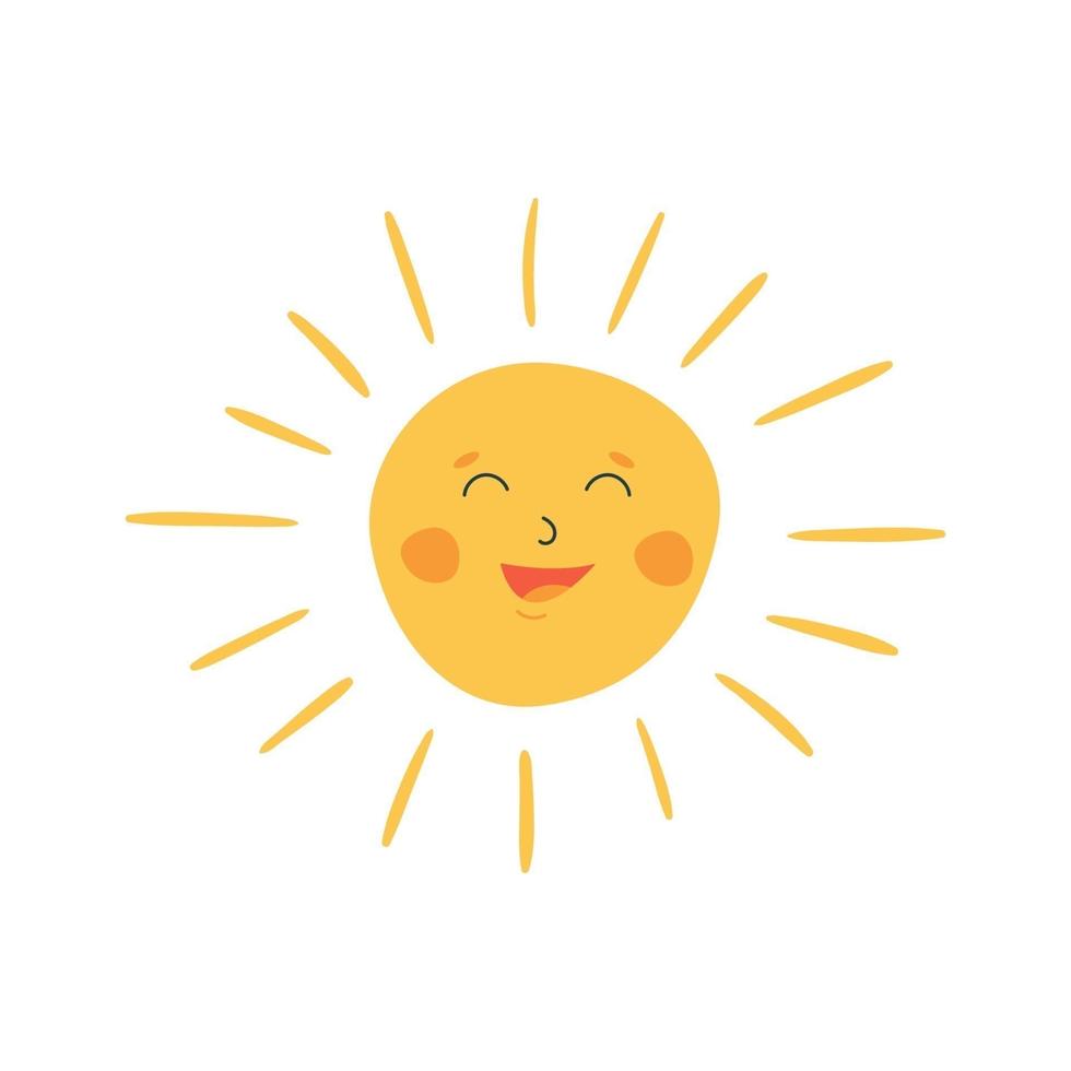 sol vetor desenhado à mão com cara de feliz. conceito de verão e férias.