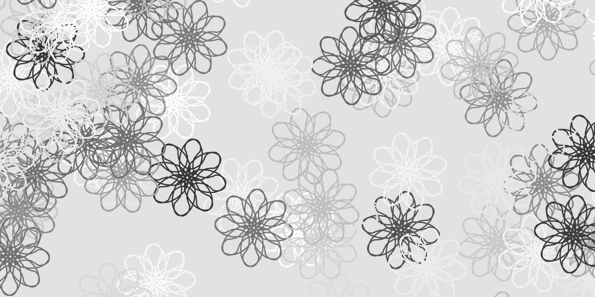 modelo de doodle de vetor cinza claro com flores.