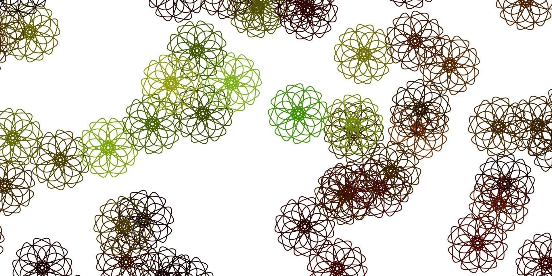 textura de doodle de vetor verde e amarelo claro com flores.