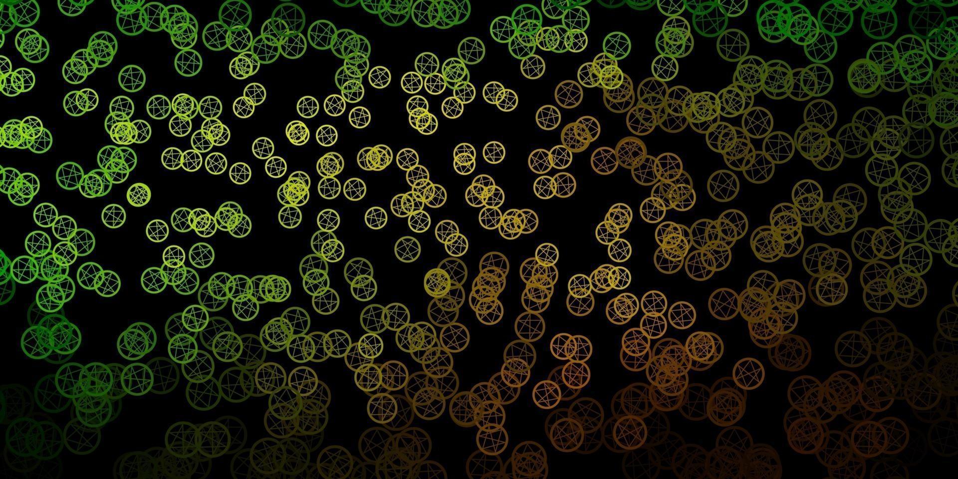 padrão de vetor verde e amarelo escuro com elementos mágicos.