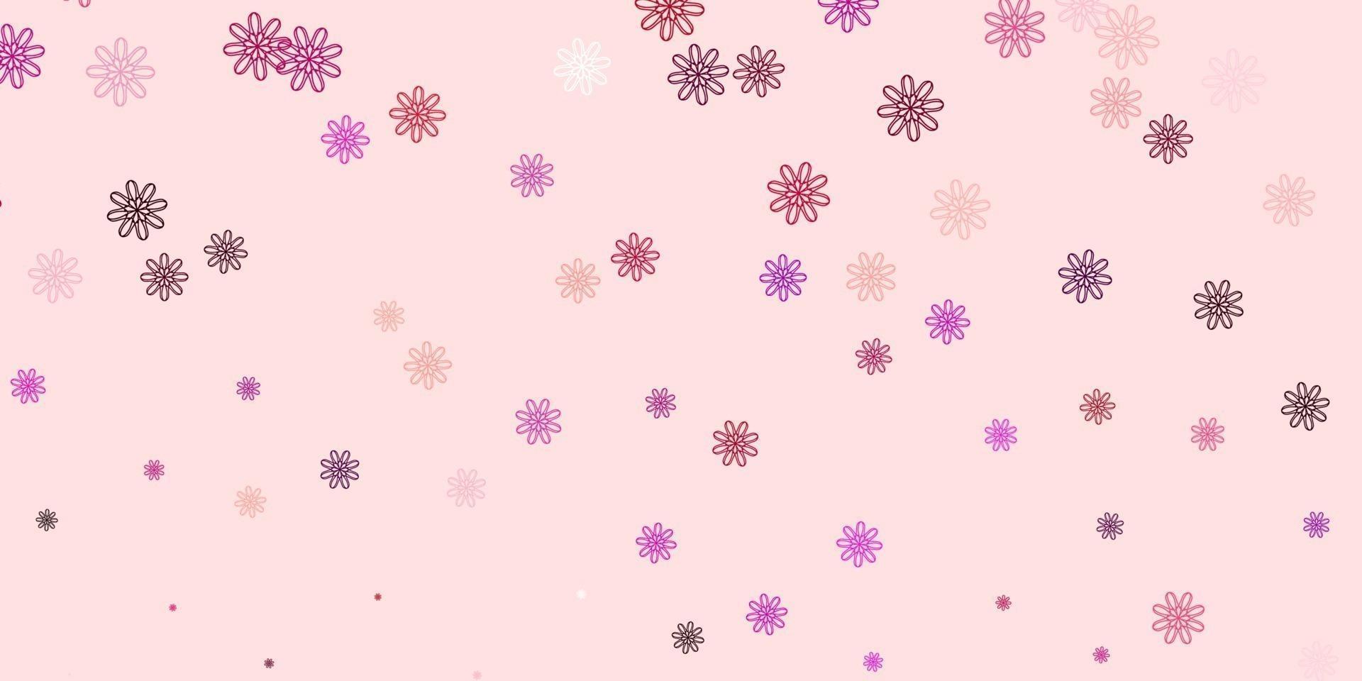 modelo de doodle de vetor rosa claro com flores.