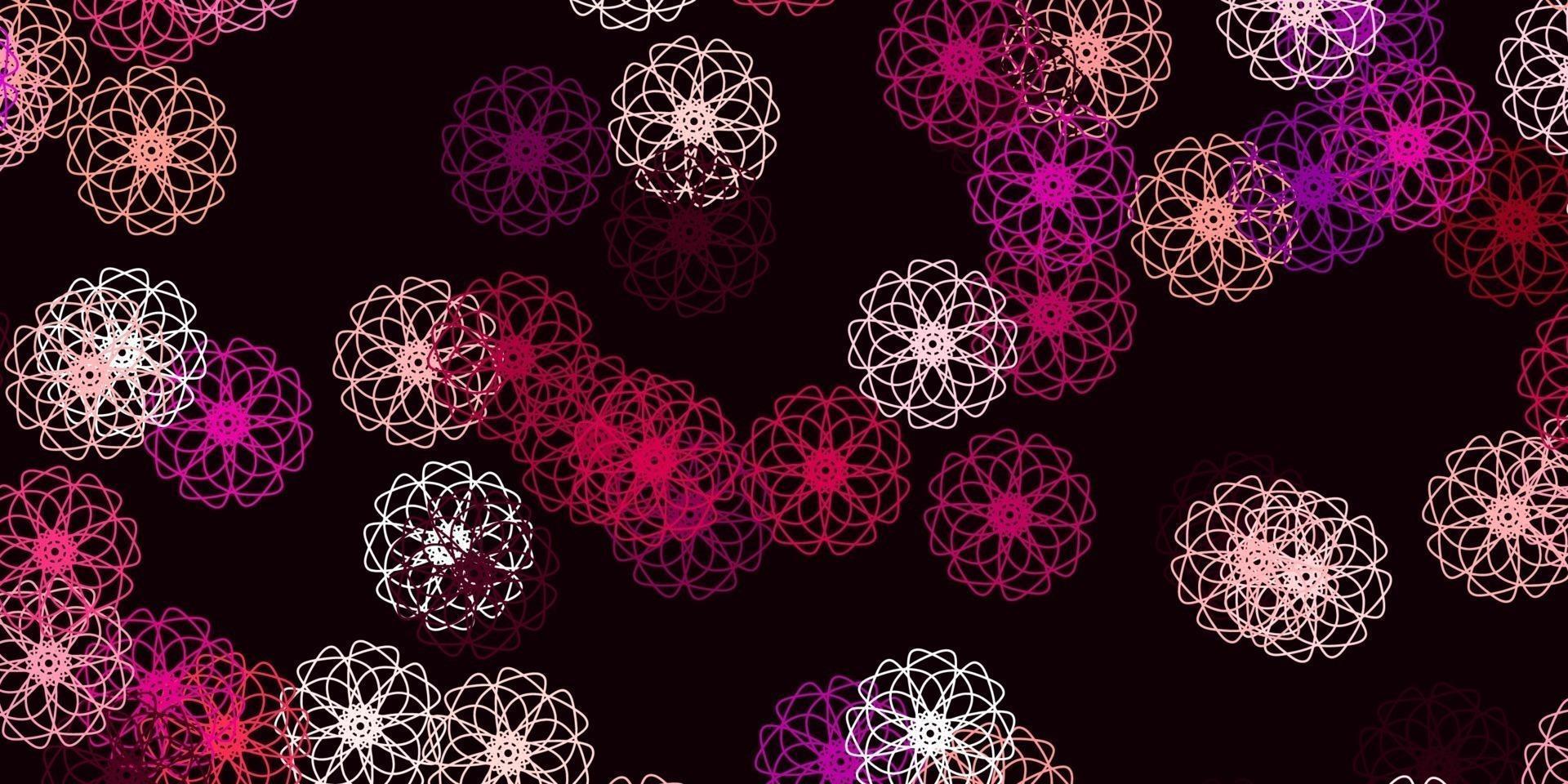 modelo de doodle de vetor rosa claro com flores.