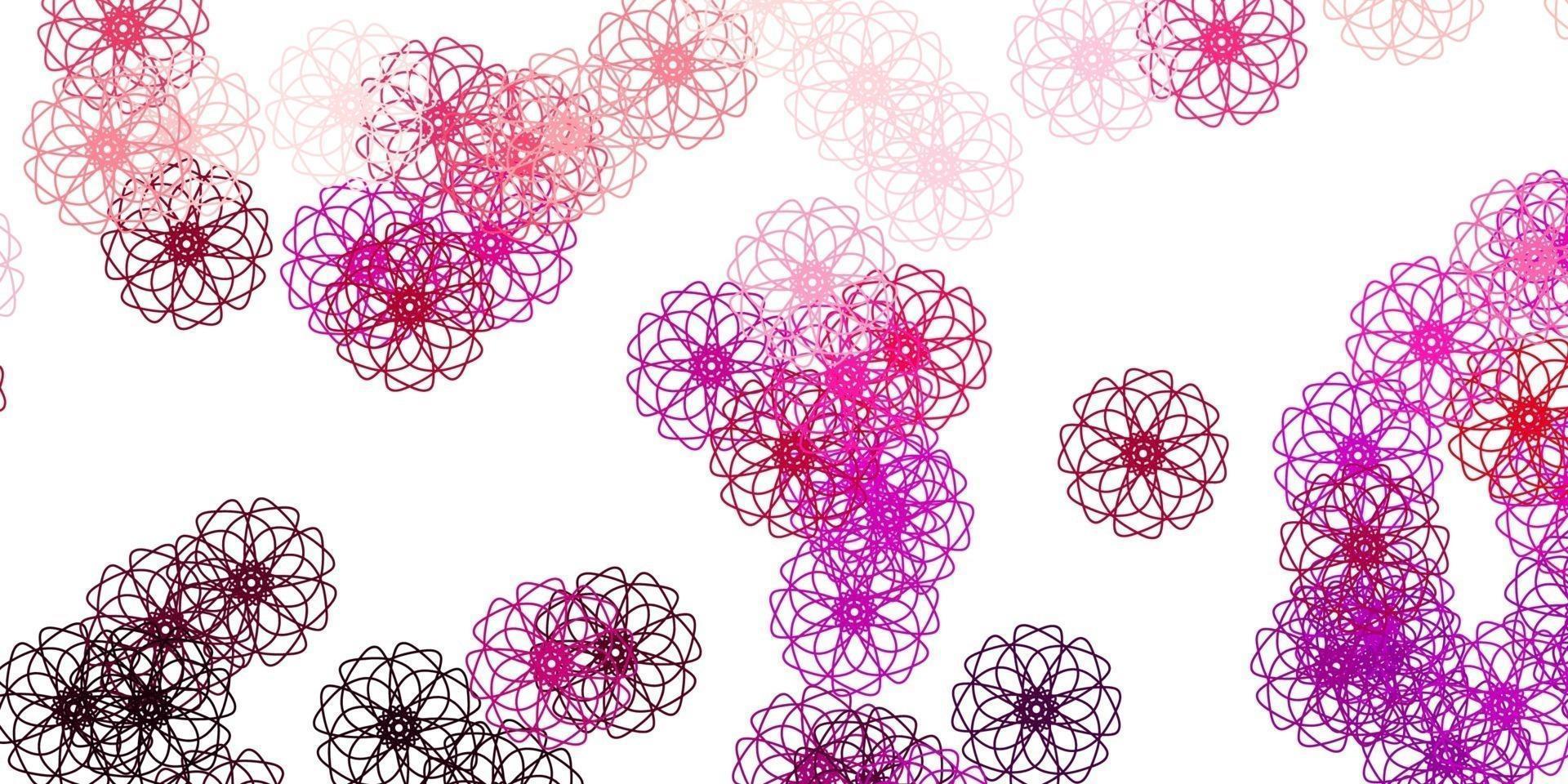 padrão de doodle de vetor rosa claro com flores.