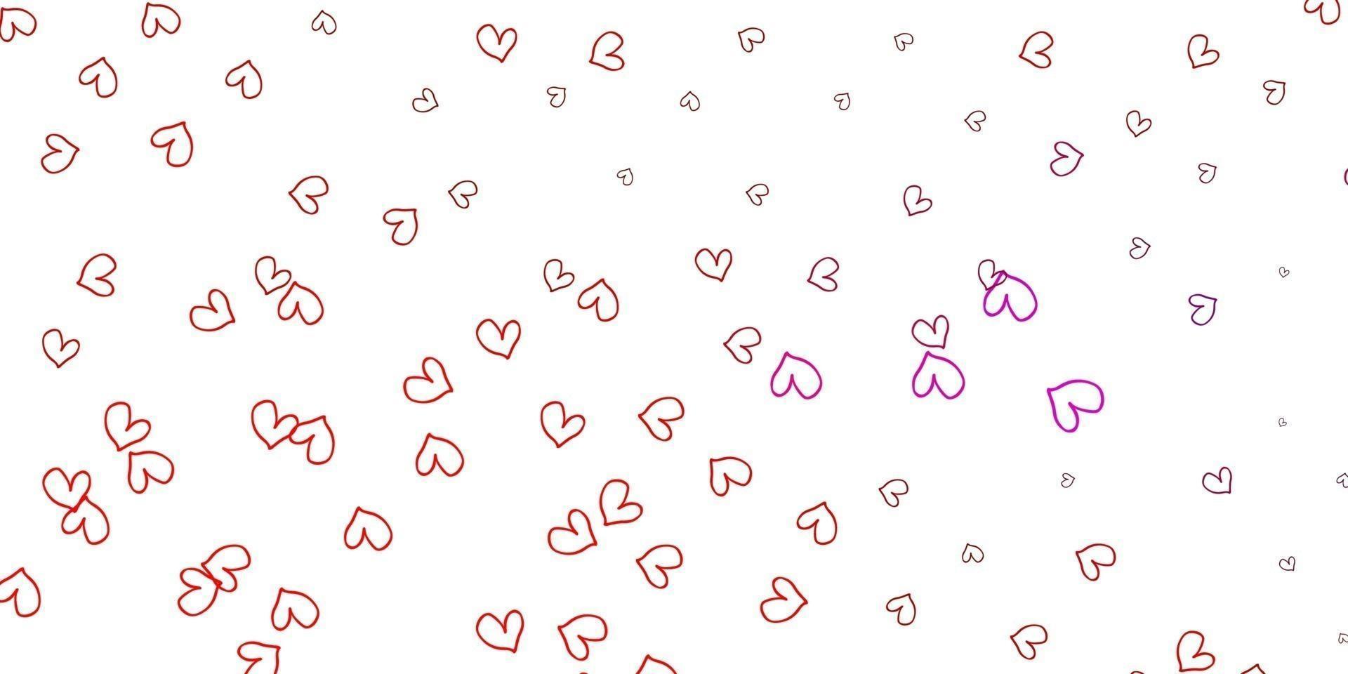 modelo de vetor rosa claro roxo com corações de doodle.