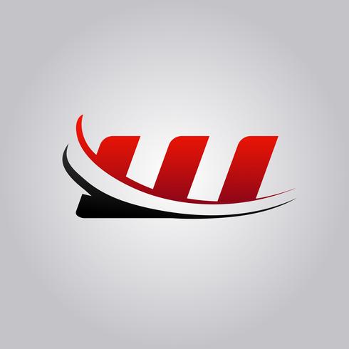 logotipo inicial da letra W com swoosh colorido vermelho e preto vetor