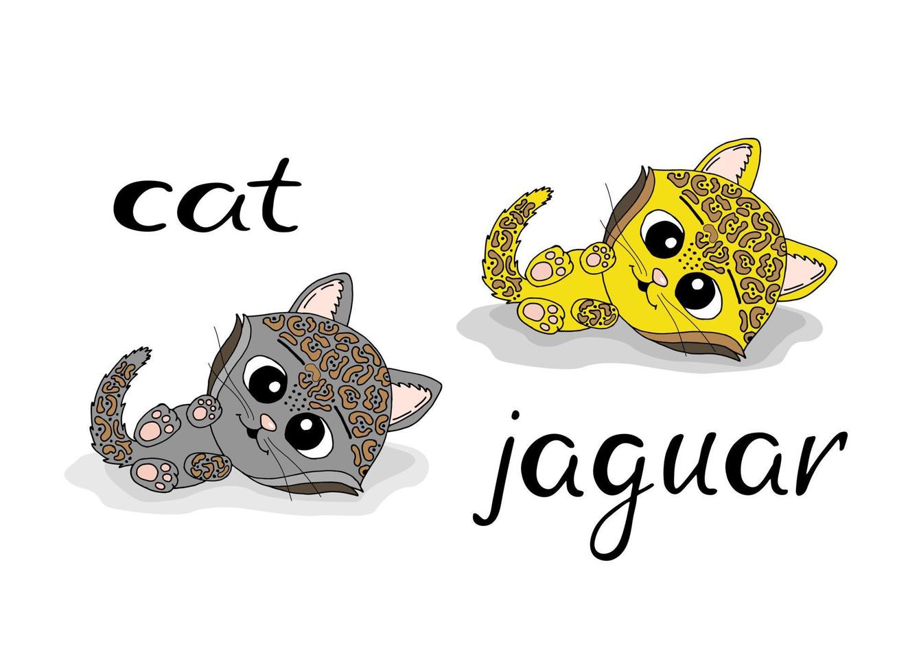 gato bonito dos desenhos animados e jaguar. design de ilustração vetorial para tecidos de moda, gráficos têxteis, estampas. vetor