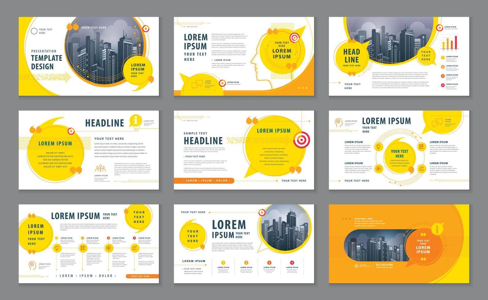 modelos de apresentação abstrata, design de modelo de elementos de bolha de fala amarelo infográfico definido para brochuras, folheto, folheto, design de site, vetor