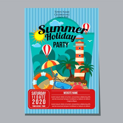 tema de férias de verão festa cartaz modelo farol praia vetor