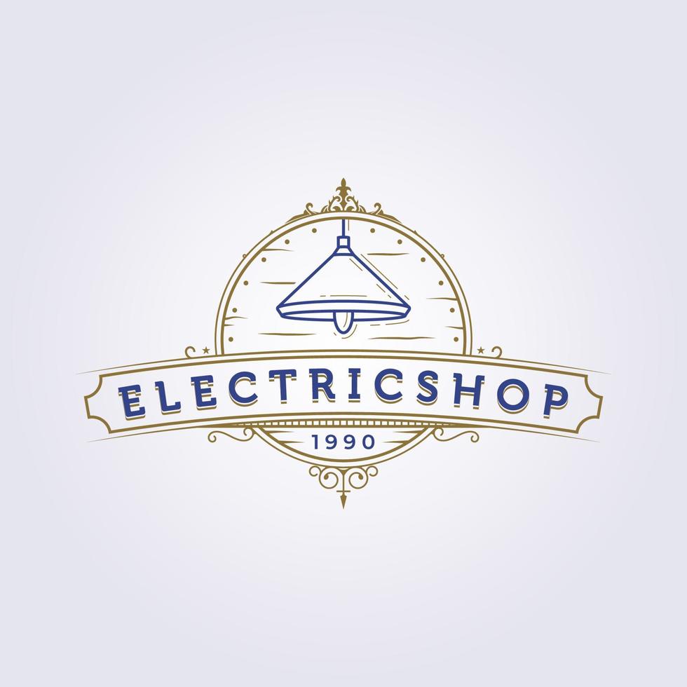 lâmpada pendurada vintage logotipo de móveis interiores logotipo de loja elétrica design de ilustração vetorial vetor