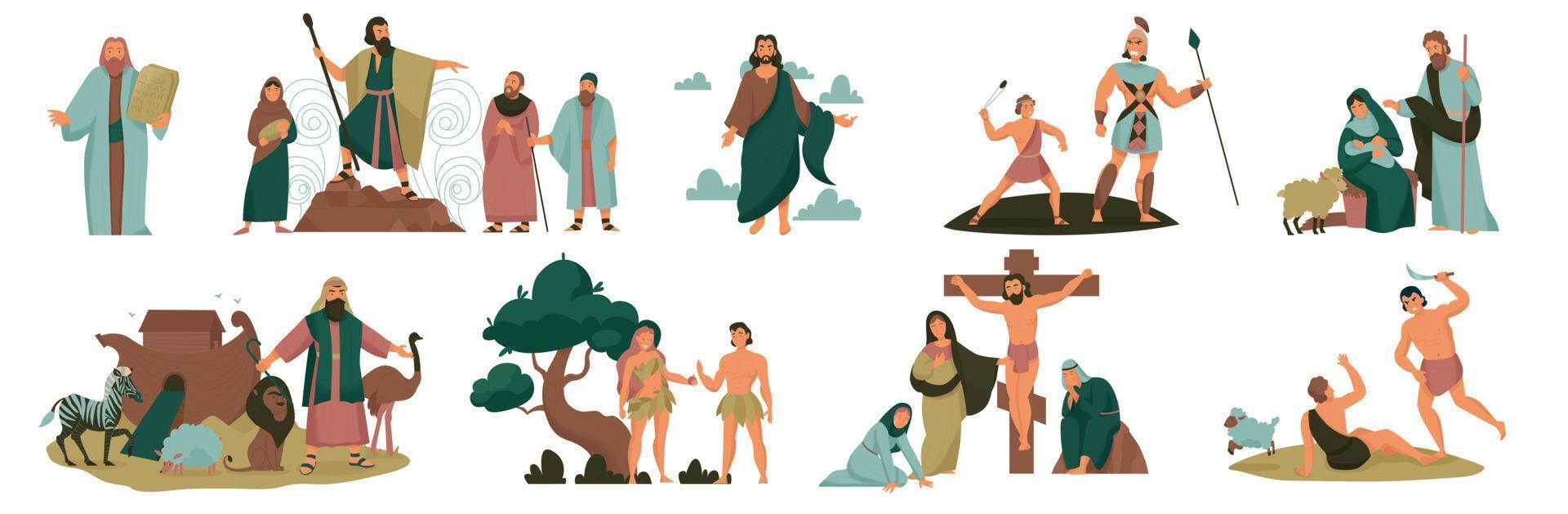 conjunto de ícones de cores da história da bíblia de cristo vetor