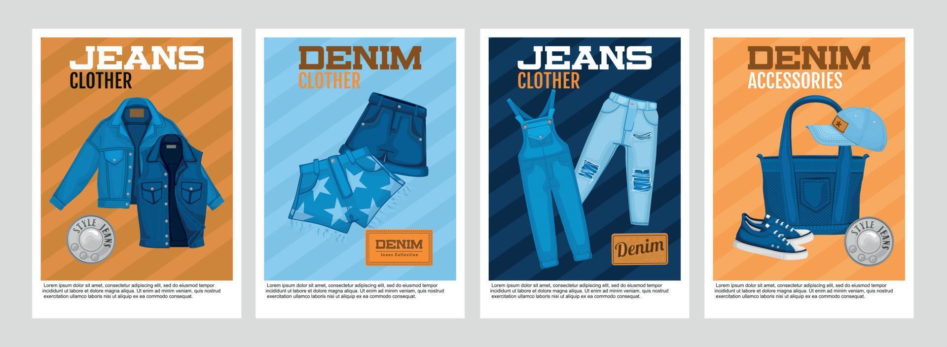 conjunto de cartazes de jeans jeans vetor