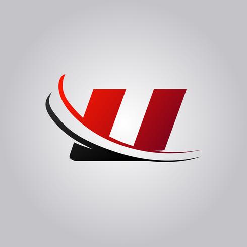 logotipo inicial da letra U com swoosh colorido vermelho e preto vetor