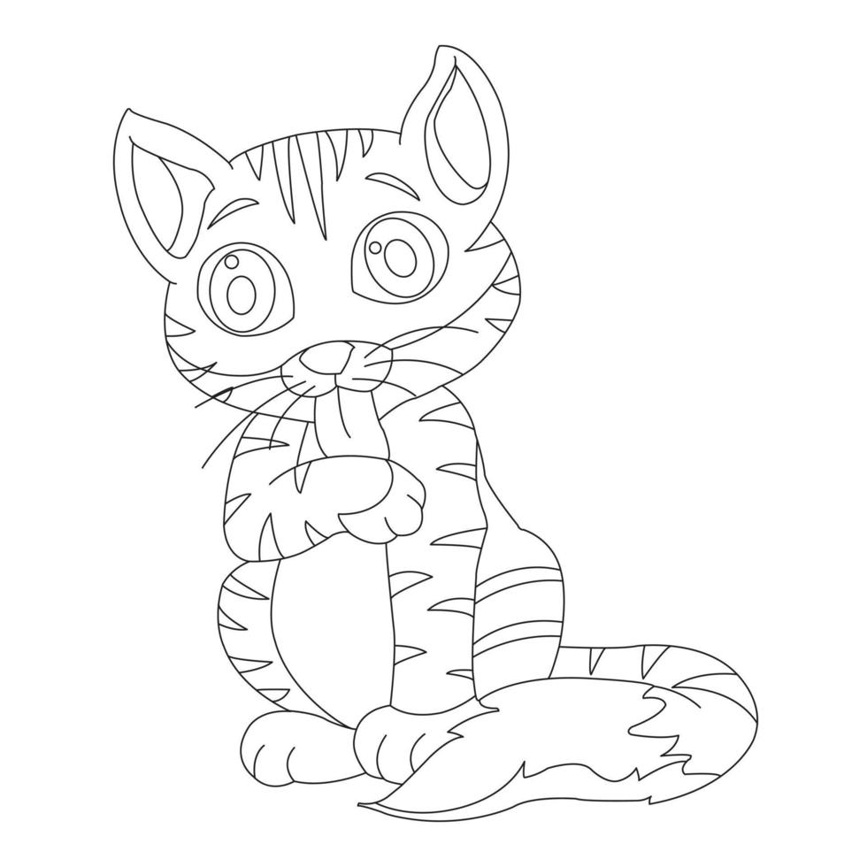 contorno de página para colorir de animal de gato fofo para colorir ilustração vetorial de desenho animado vetor