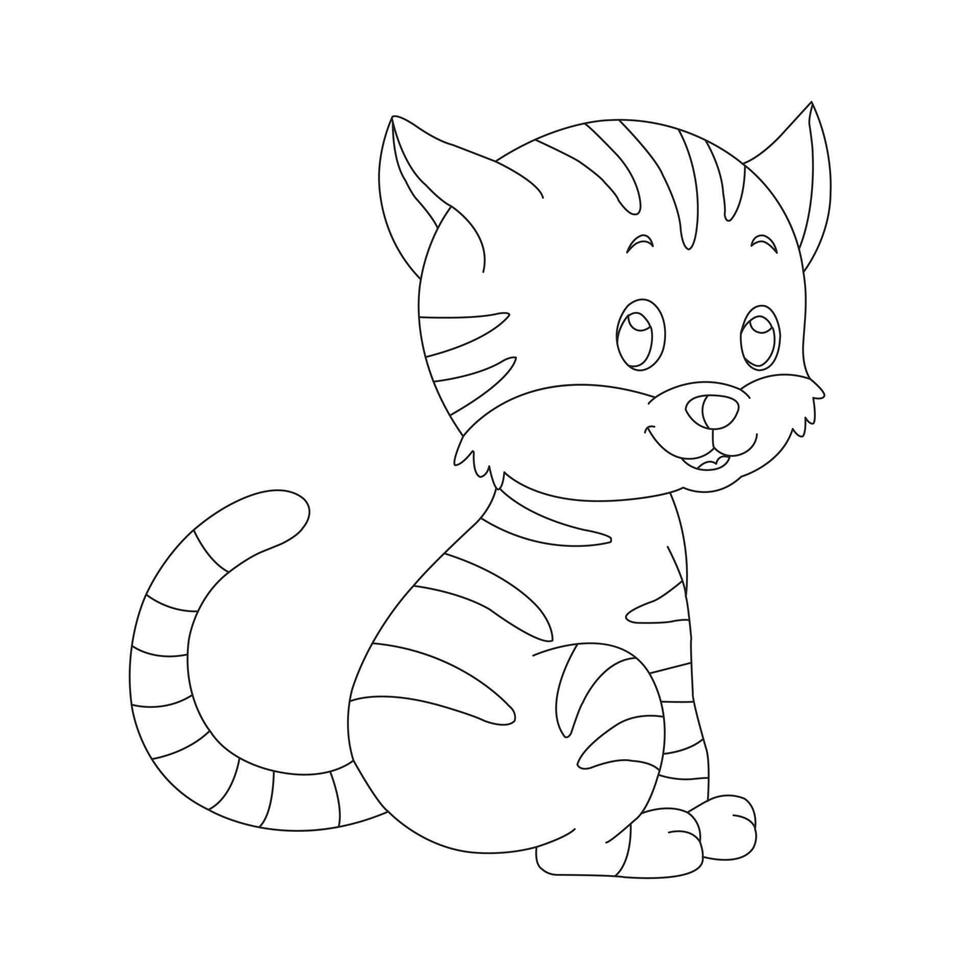 contorno da página para colorir do gato fofo dos desenhos animados