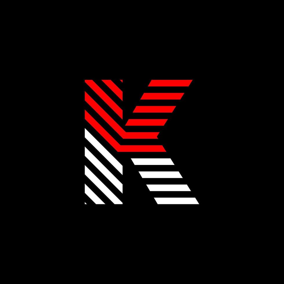 linha abstrata letra k. logotipo linear de cor de transição. linhas de letras modernas lineares. modelo de alfabeto de fonte. definir estilo limpo de linha fina de logotipo, fundo preto. vetor
