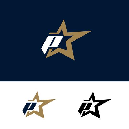 Modelo de logotipo letra P com elemento de design de estrela. Vetor illustra