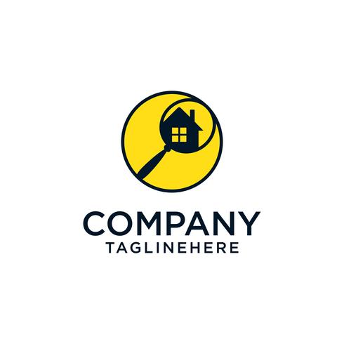 Logotipo da busca Home - casa com janela e chaminé e lupa s vetor