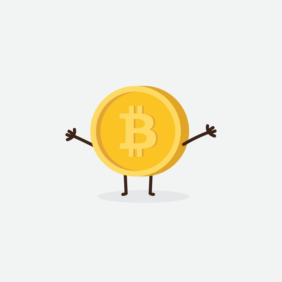 personagem bitcoin grátis. mascote de bitcoin dos desenhos animados, ilustração vetorial de um mascote de personagem de bitcoin fofo vetor