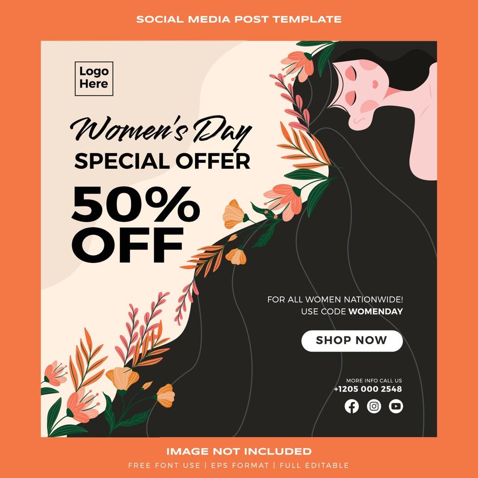 promoção de postagem de mídia social para o vetor premium do dia da mulher