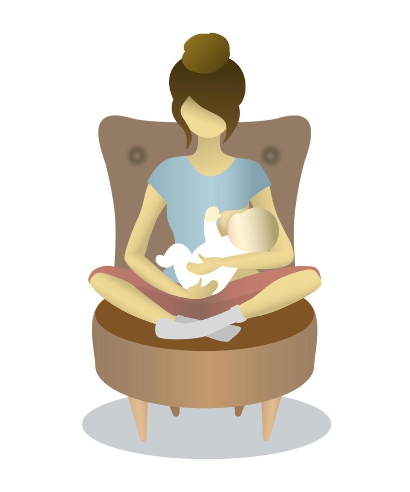 amamentação. a menina está sentada em uma cadeira e alimenta o bebê com leite materno. ilustração vetorial isolada no fundo branco para folheto, pôster, site vetor