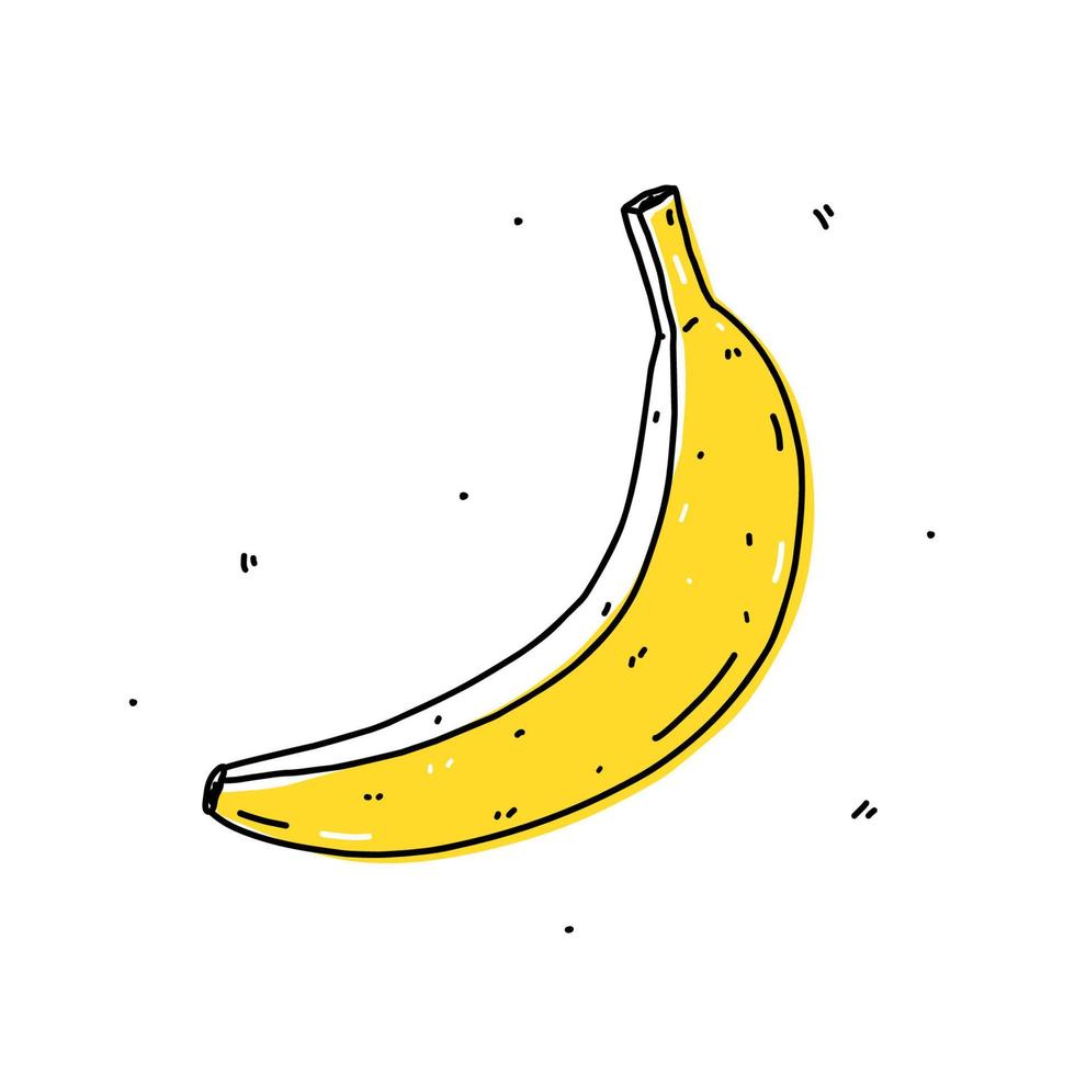 banana amarela isolada no fundo branco. alimentos saudáveis orgânicos. ilustração vetorial desenhada à mão em estilo doodle. perfeito para cartões, logotipo, decorações, receitas, vários designs. vetor