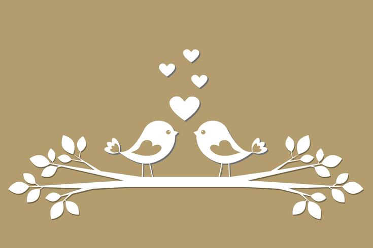 Pássaros bonitos com corações cortando de papel vetor