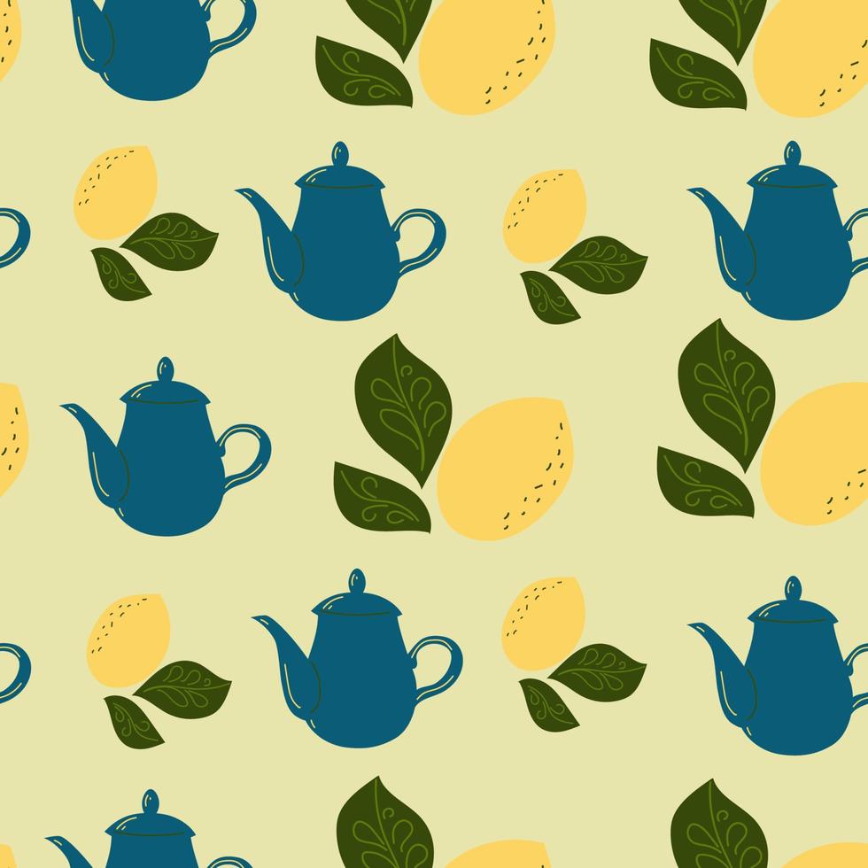 desenho plano de chá de limão sem costura padrão vetor