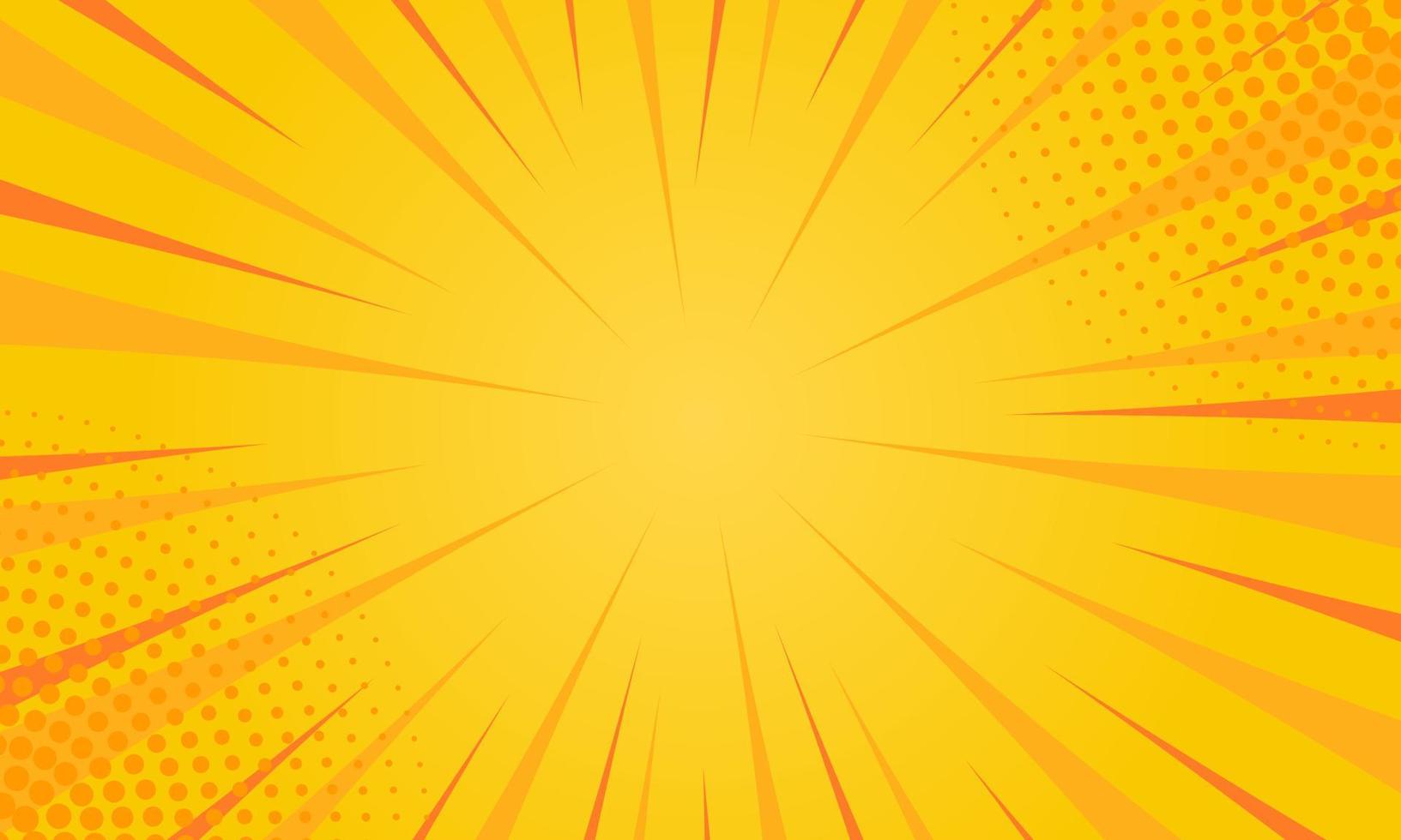 fundo de arte pop amarelo brilhante com meio-tom. fundo ensolarado moderno em estilo cartoon pop art. papel de parede vintage padrão abstrato com explosão de sol. ilustração vetorial. vetor