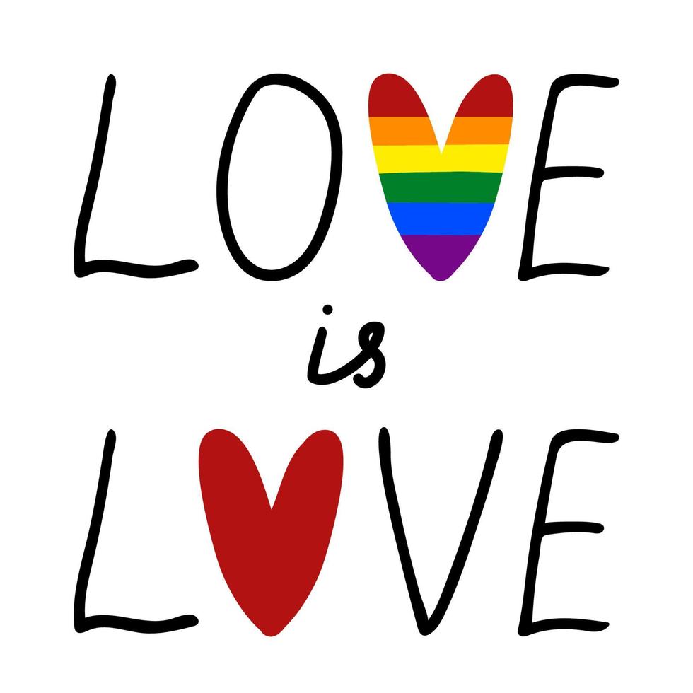 amo letras com coração de arco-íris de orgulho. Ilustração em vetor mês orgulho LGBT. amor do arco-íris, direitos humanos e conceito de tolerância. cartaz, cartão, plano de fundo.