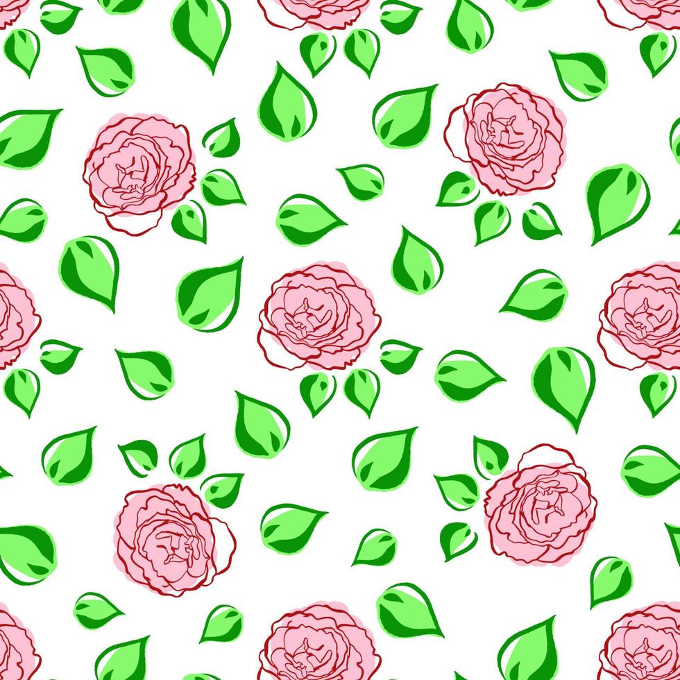 padrão sem emenda com rosas verdes com folhas. mão desenhar flor. estilo de pincel de linha. fundo vetorial. para embrulho, tecido têxtil, design de embalagem, papel de parede, estampa de roupas, papel digital vetor