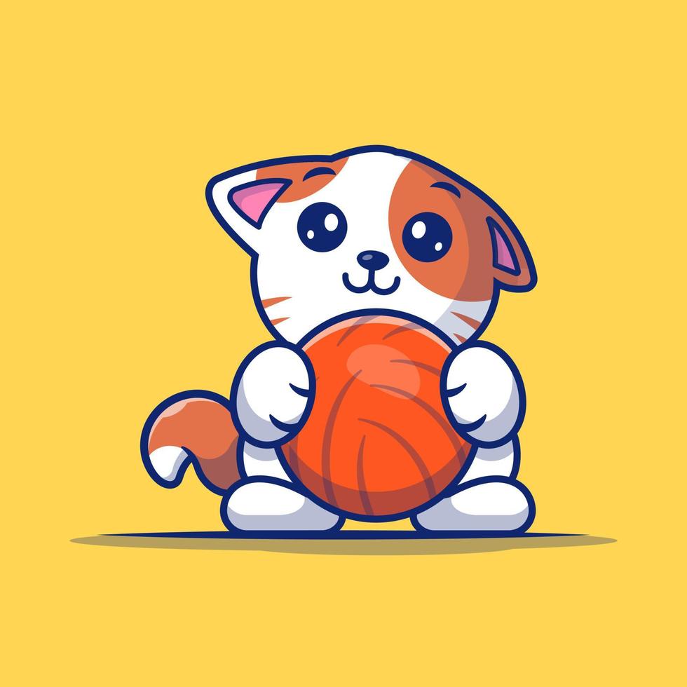 gato bonito jogando bola ilustração de ícone de vetor dos desenhos animados. animal esporte ícone conceito isolado vetor premium. estilo de desenho animado plano