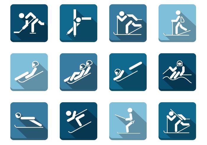 Long Shadow Winter Sport Icons Pack Vector