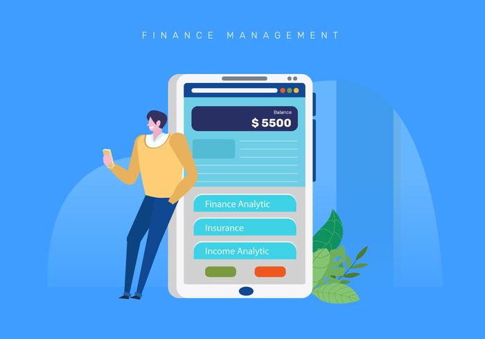 Ilustração de aplicativo móvel de gestão de finanças vetor