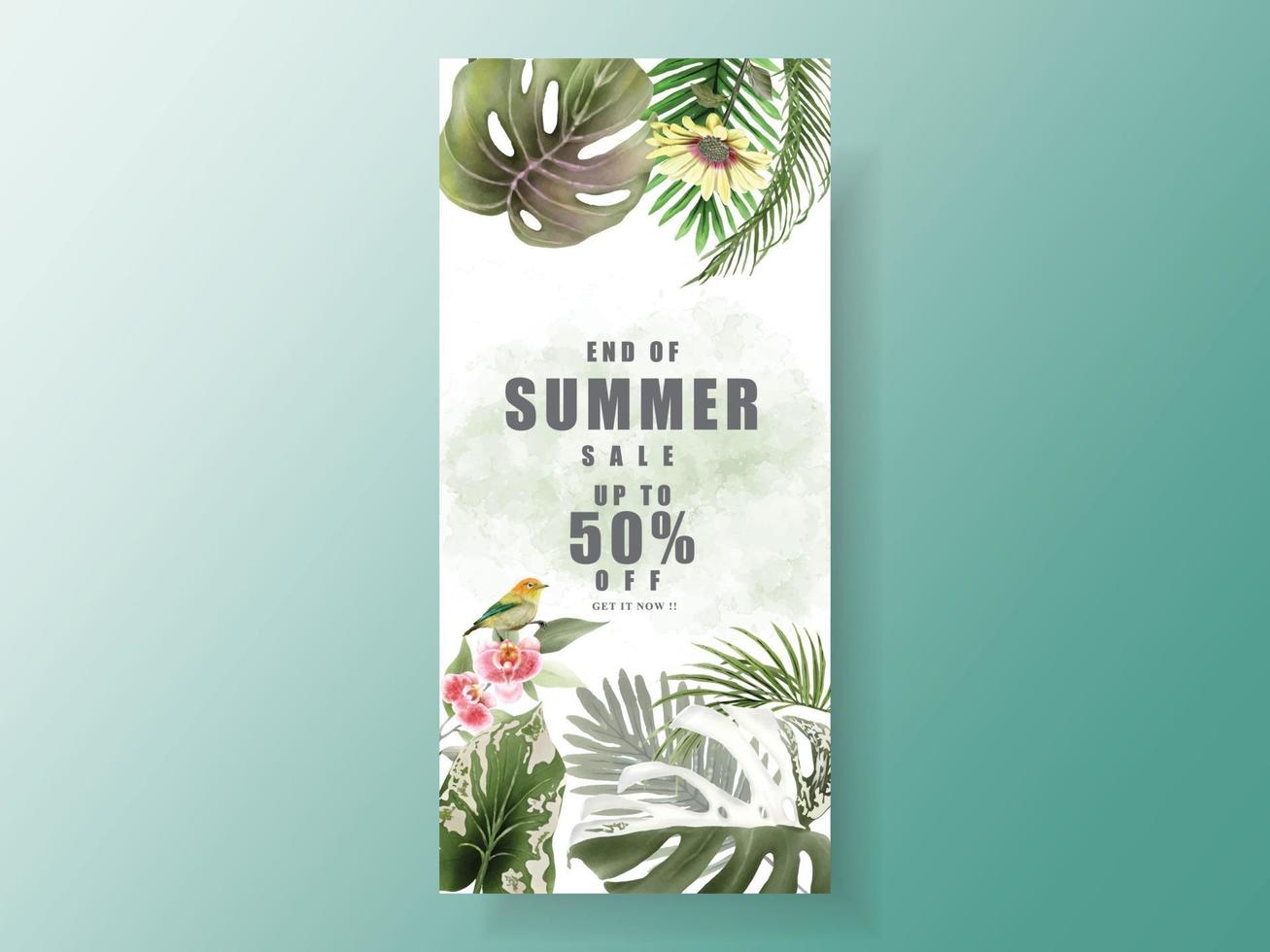 banner de venda de verão tropical floral exótico vetor