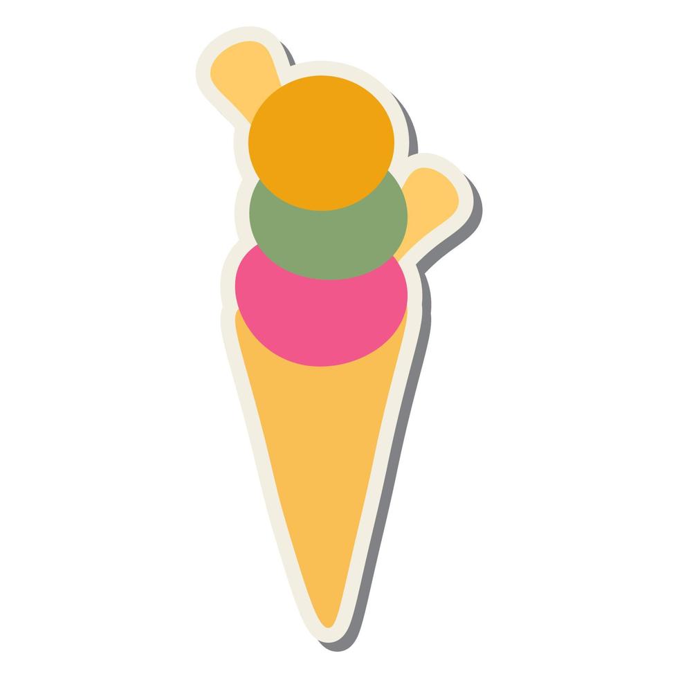 sorvete de adesivo. sorvete em cone de waffle com biscoitos isolados em um fundo branco. logotipo, etiqueta. et. vetor