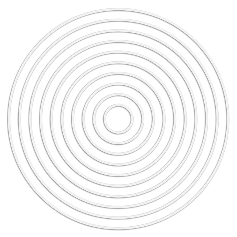 círculos lineares concêntricos cortados de elemento redondo neutro de papel. textura branca. vetor
