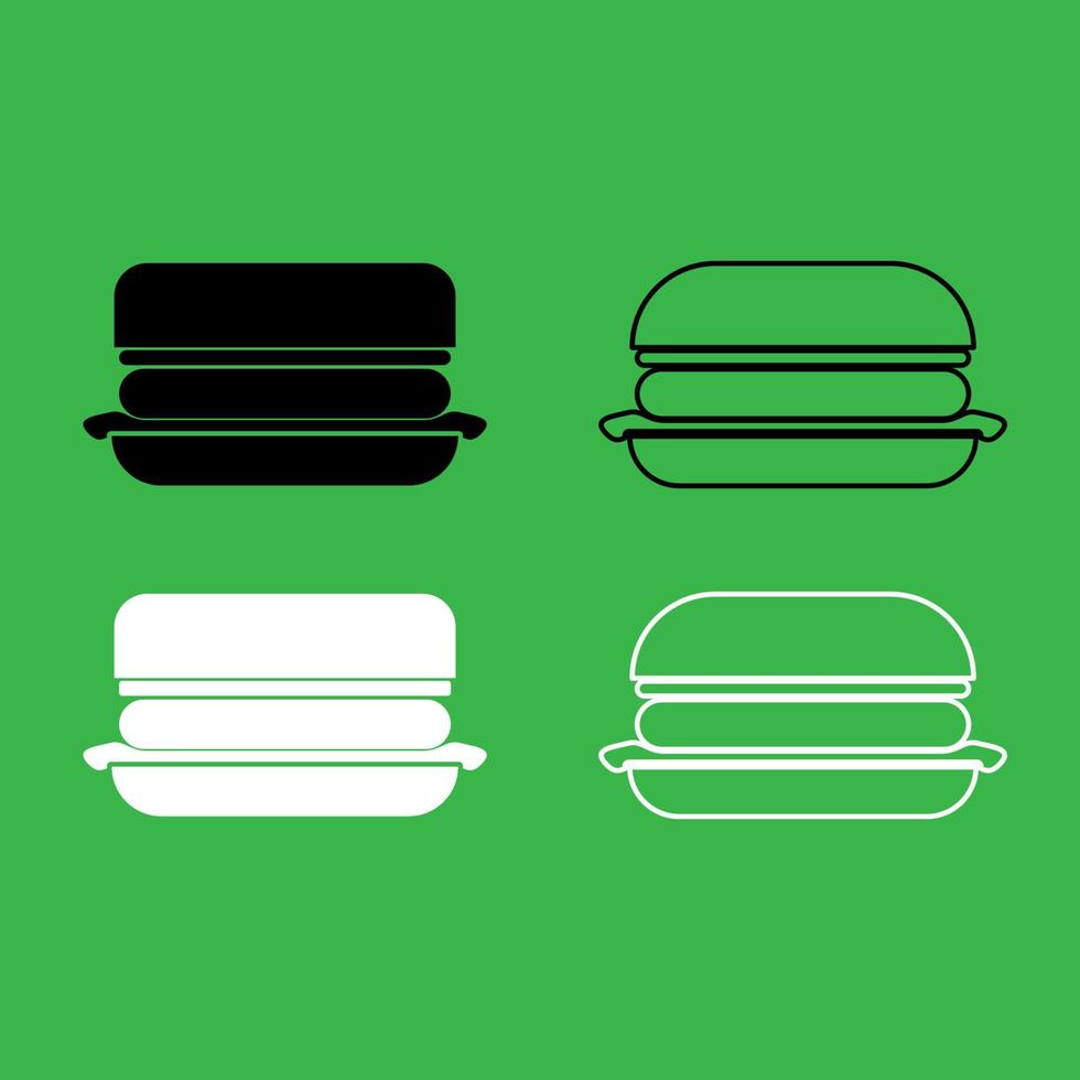 conjunto de cores preto e branco de ícone de hambúrguer vetor