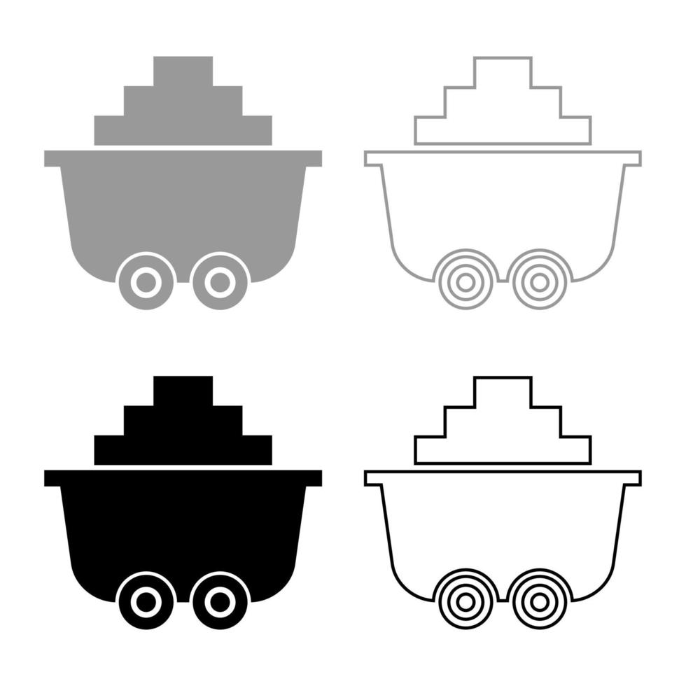 carrinho de mina ou carrinho de ícone de carvão definido cor preta cinza vetor